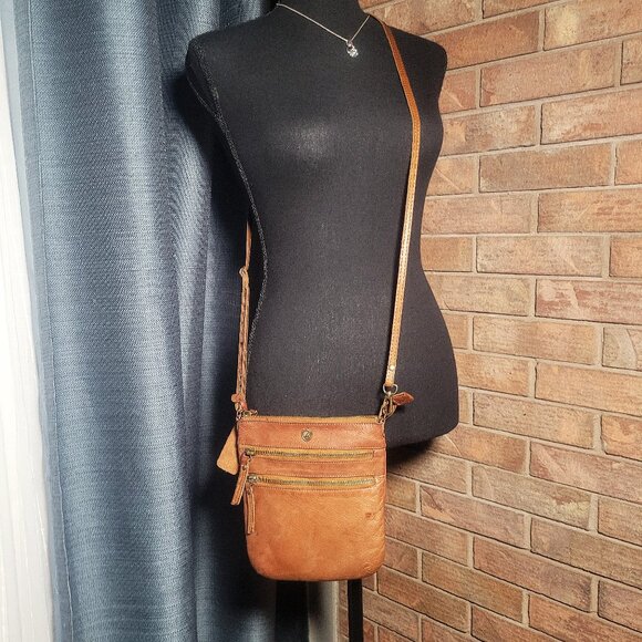COCHOA Crossbody Sling Bag Small Caramel Brown Leather Purse Vintage - Picture 1 of 13